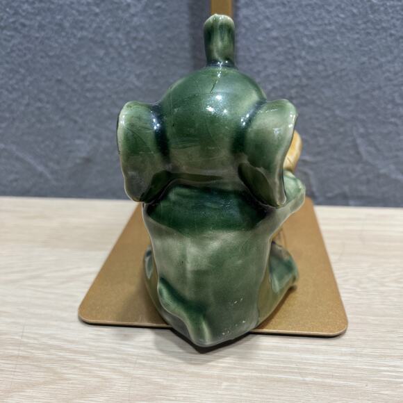 Vintage MCM Green Elephant Glazed Ceramic Planter Pot Holder Good Luck Posed - Picture 4 of 8
